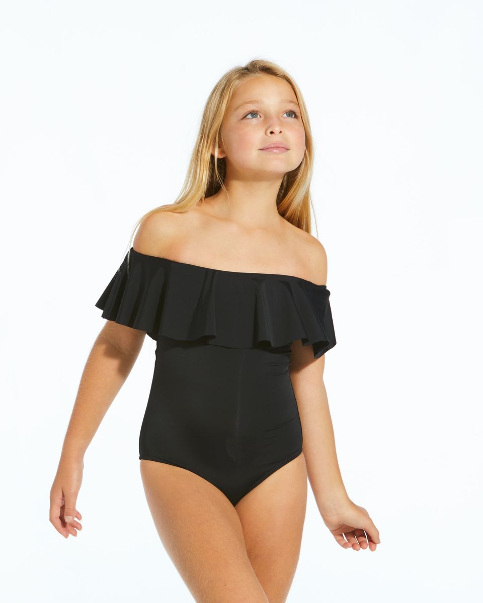 Black Swimsuit with Ruffles