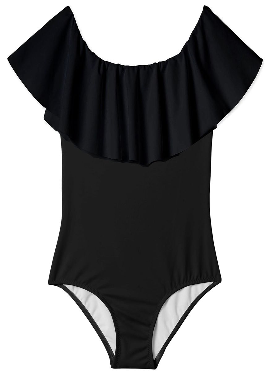 Black Swimsuit with Ruffles