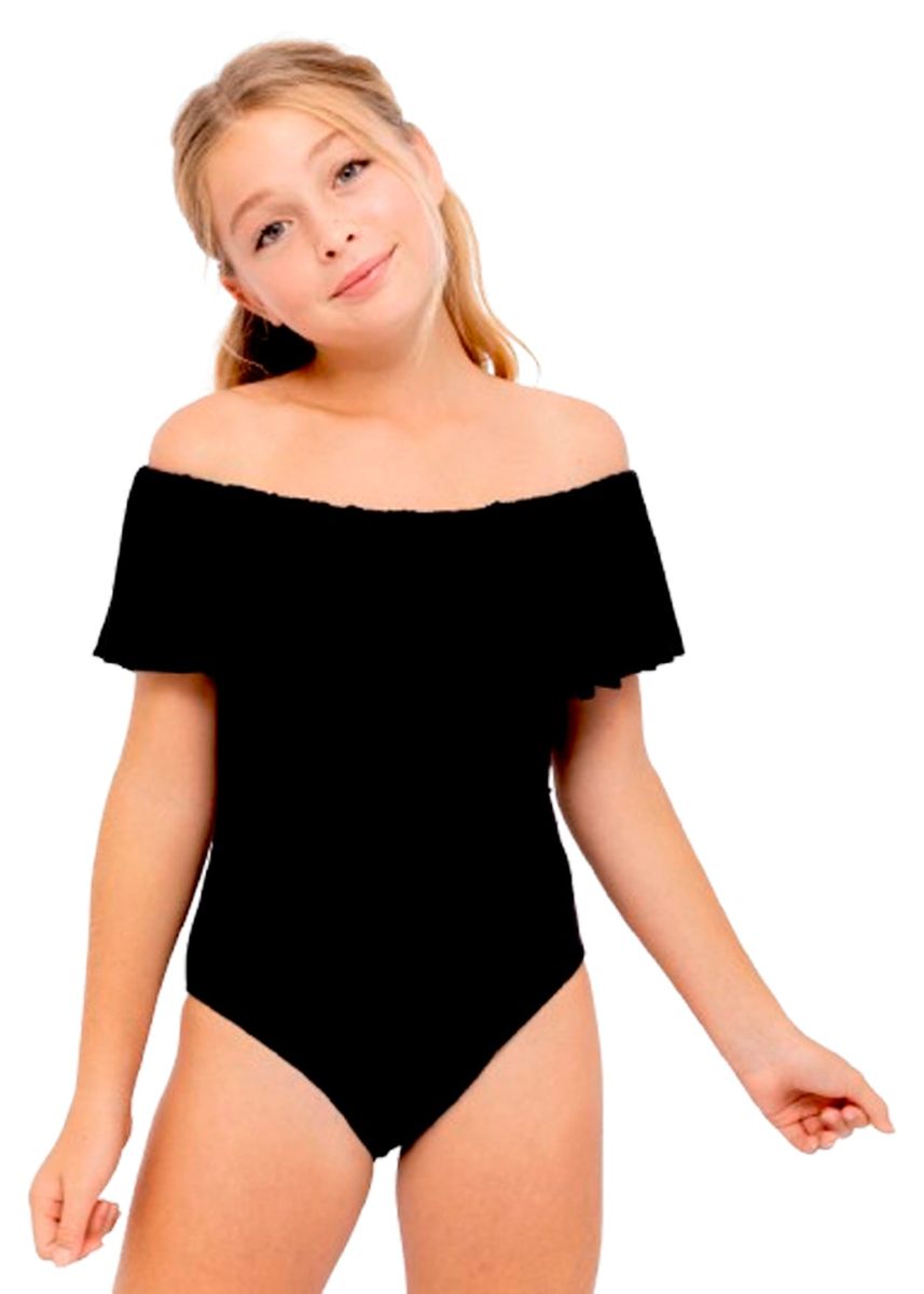 Black Swimsuit with Ruffles