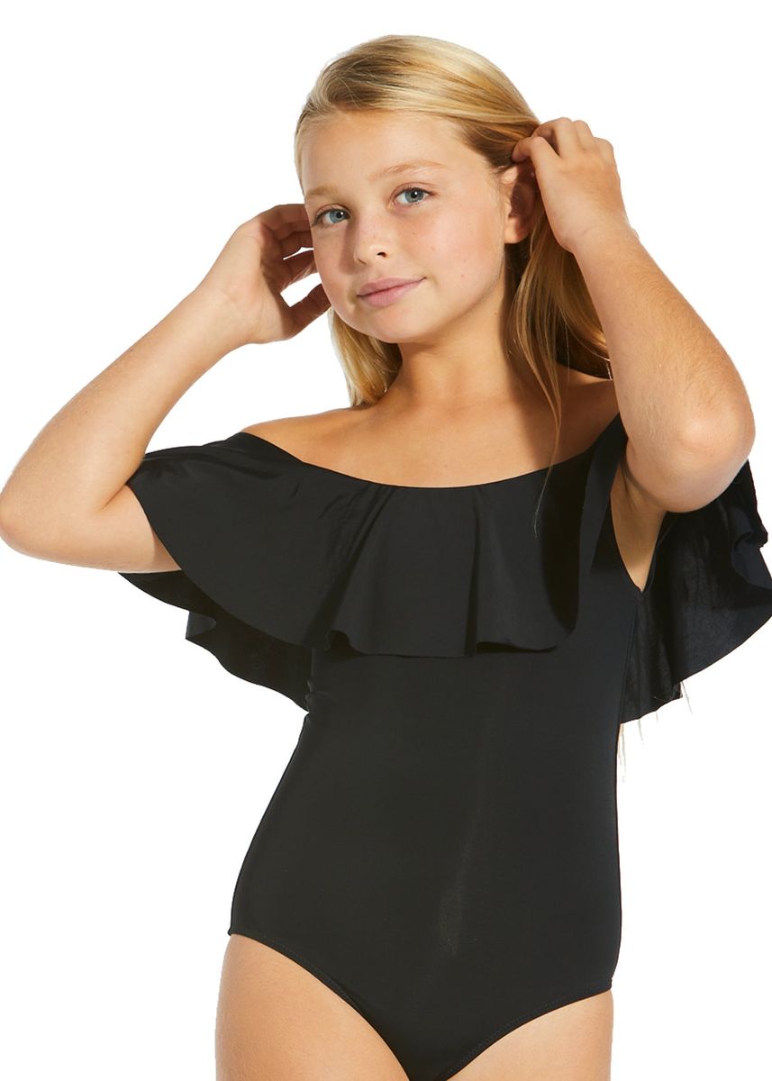 Black Swimsuit with Ruffles