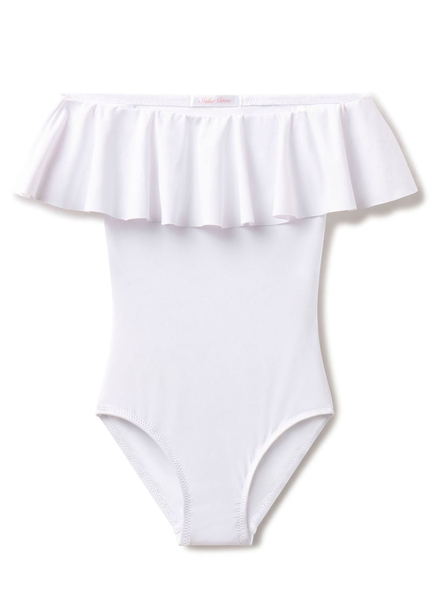 White Swimsuit with Ruffles