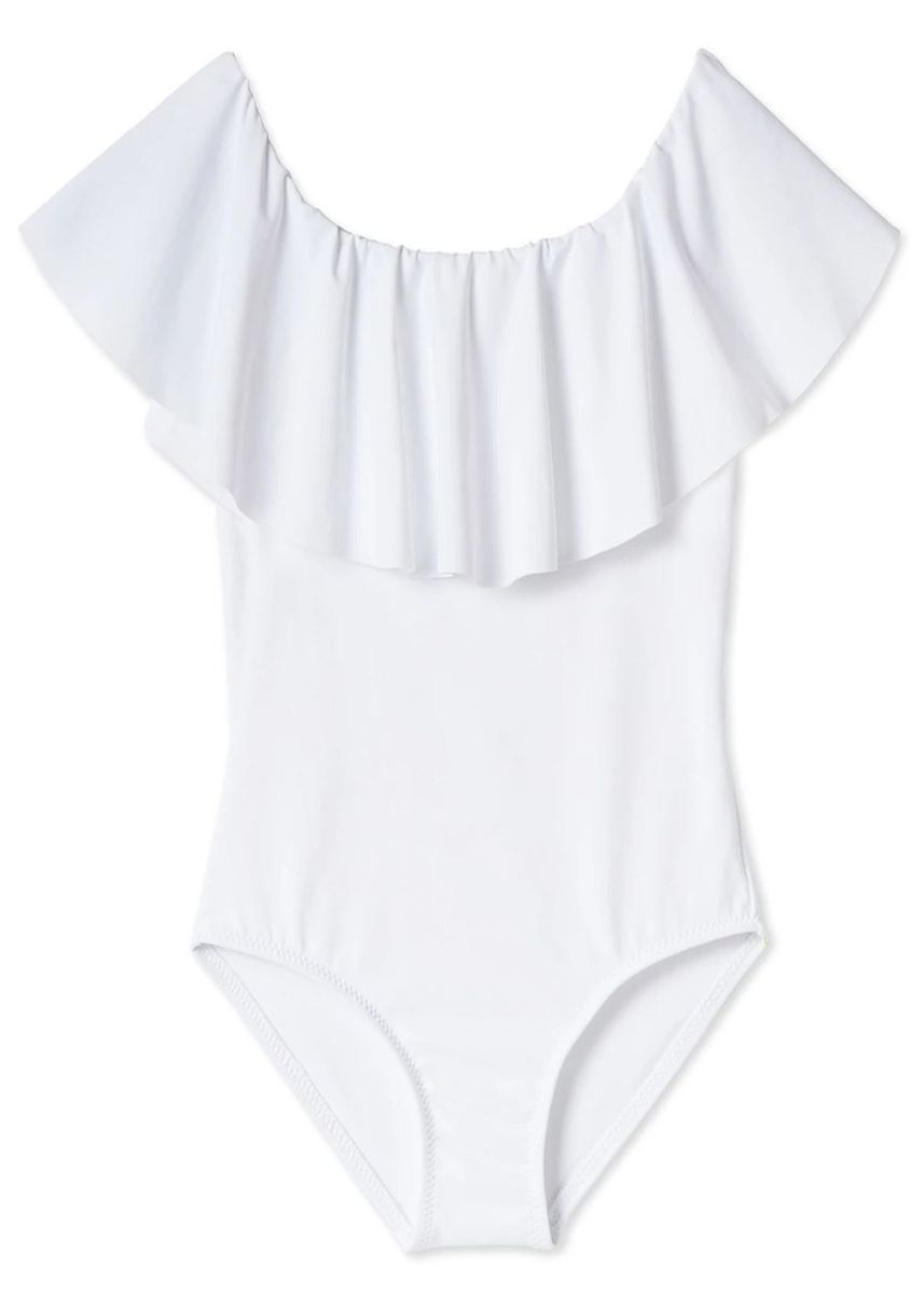 White Swimsuit with Ruffles
