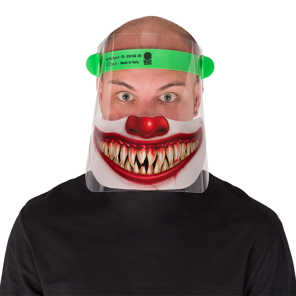 Protective Face Shield Visor With Removable Adhesive Mouth Clown Horror