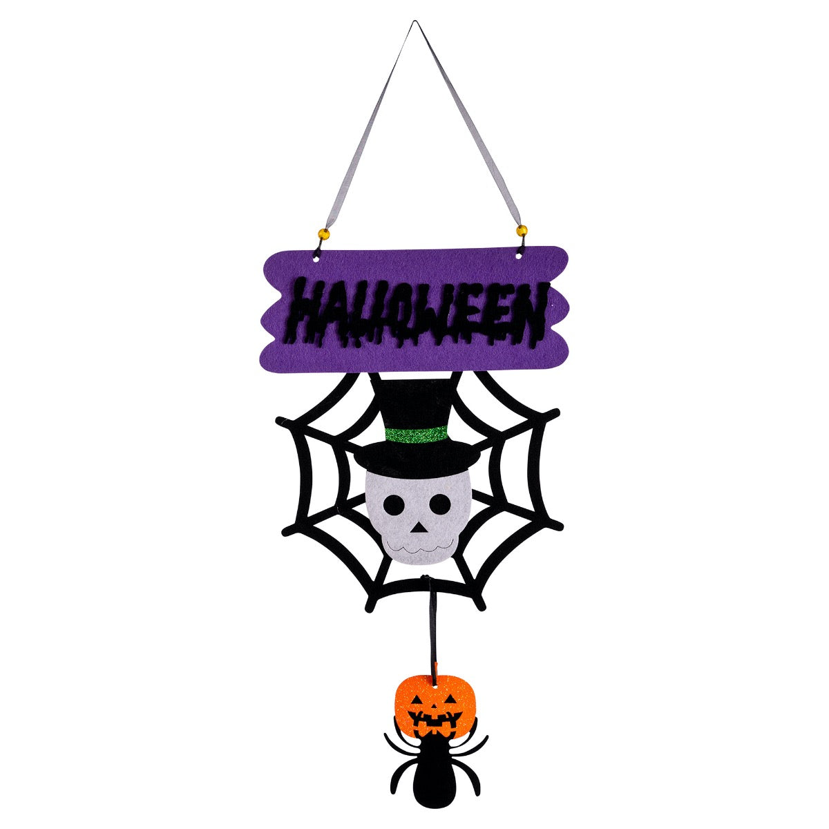 Hanging Felt Spiderweb Decoration With Skeleton