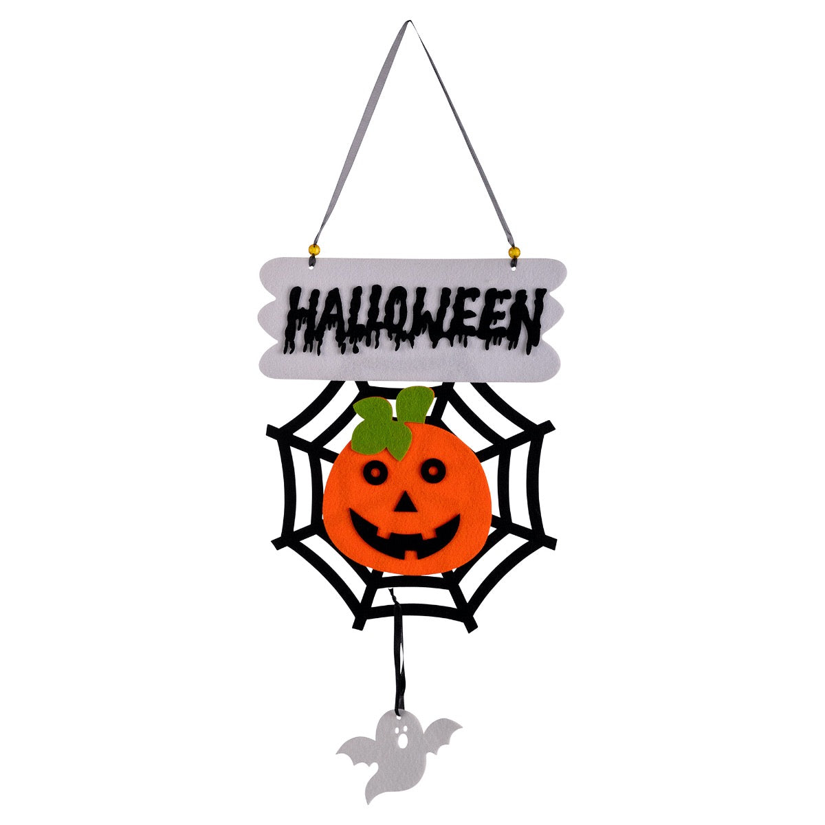 Hanging Felt Spiderweb Decoration With Pumpkin