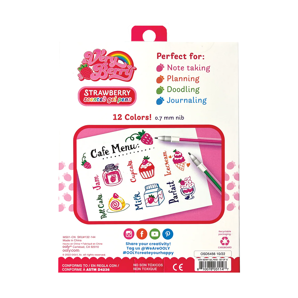 Very Berry Strawberry Scented Gel Pens - Set of 12