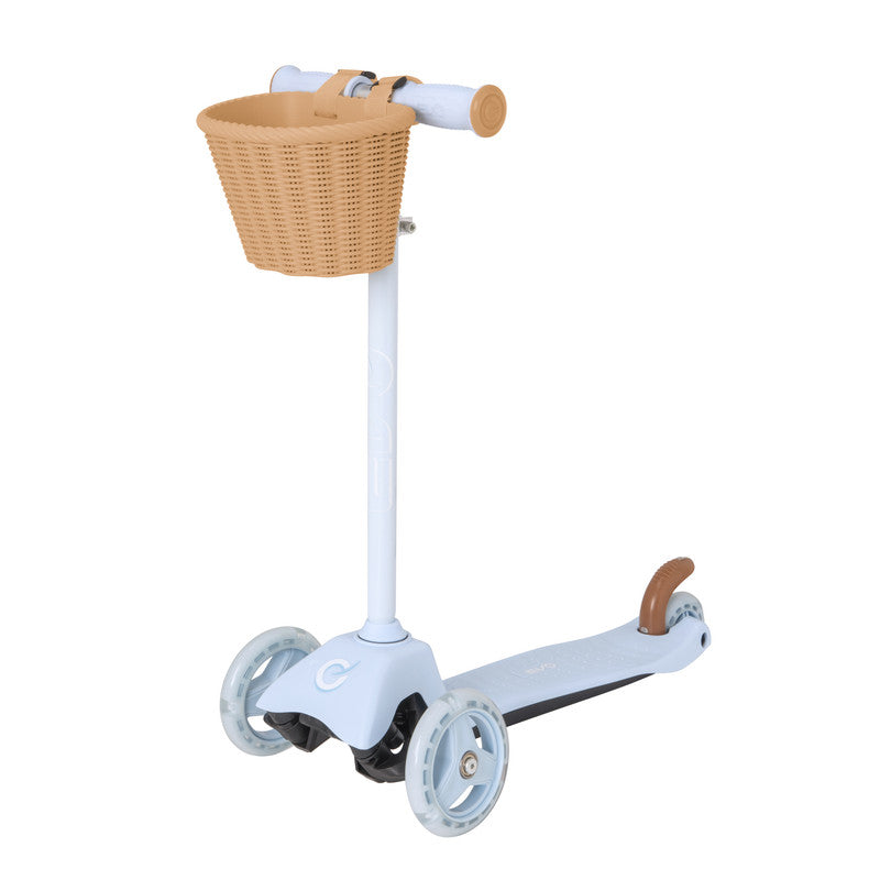 سكوتر إيفو ميني كروزر أزرق سماوي – سكوتر للأطفال مع سلة أمامية / لعبة ركوب بإضاءة