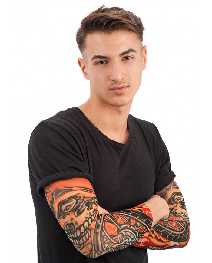2 Tattoo Sleeves With Orange Skeleton