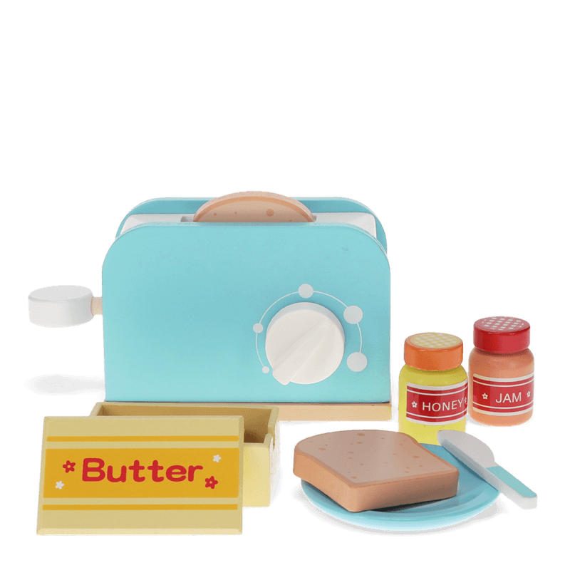Wooden toy toaster playset