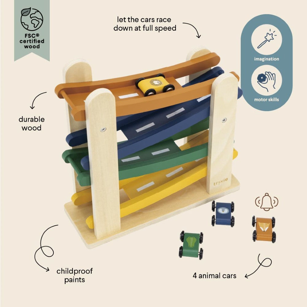 Wooden Ramp Racer With 4 Cars