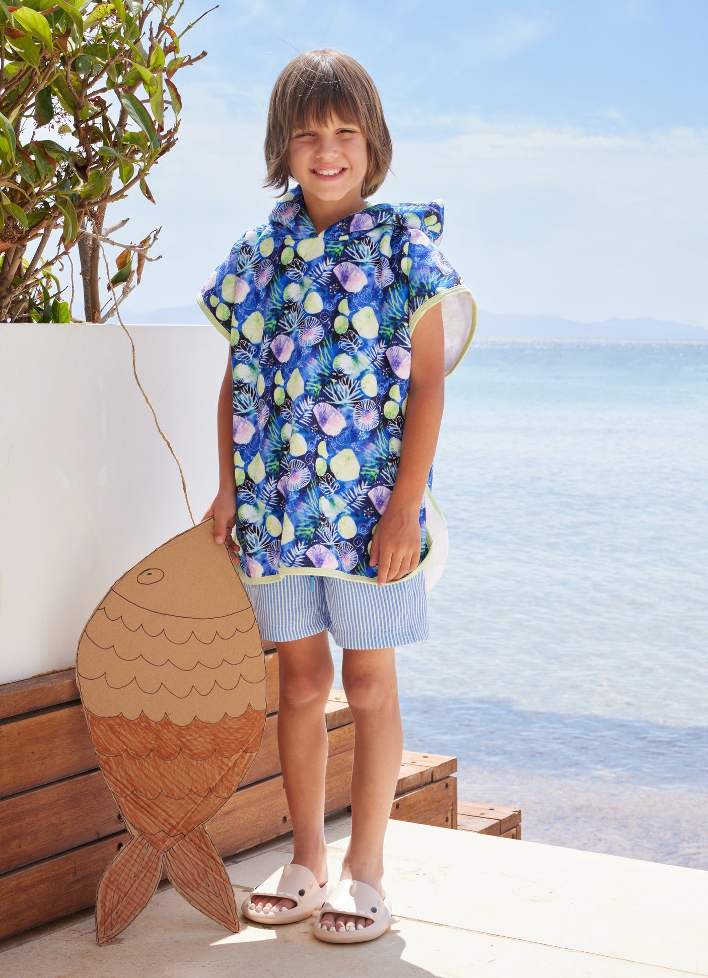 Hooded Terry Poncho - Seashells