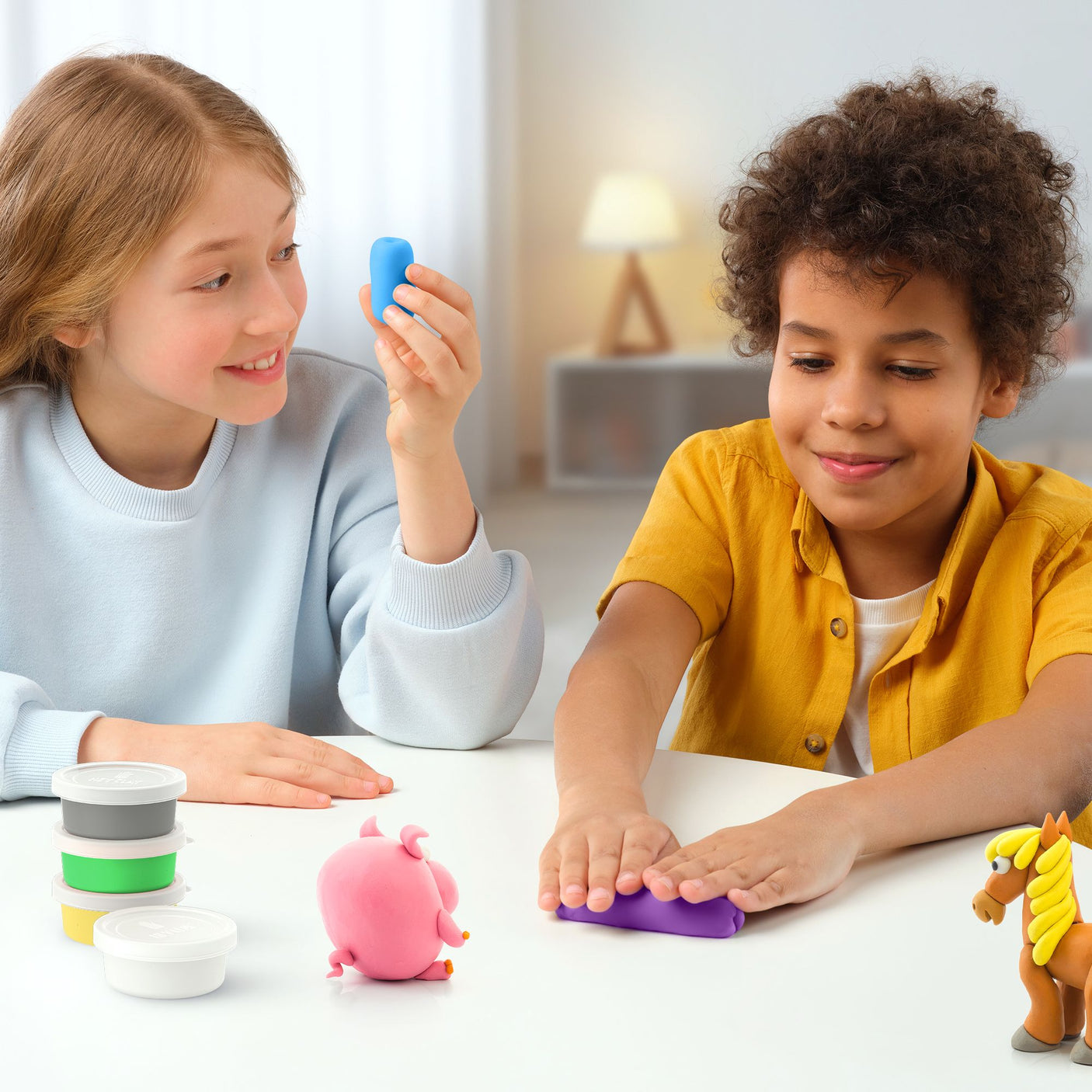 Cow, Doggie, Sheep. Colorful modeling air-dry clay, 6 cans