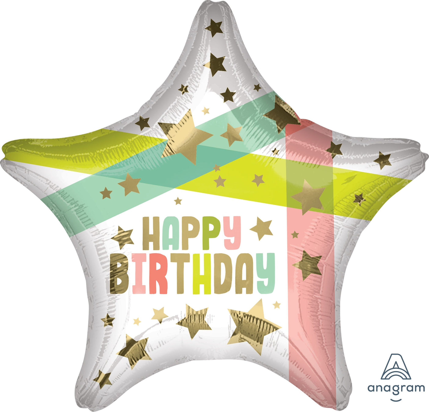 18" Star Happy Birthday Gold Stars And Colors Balloon