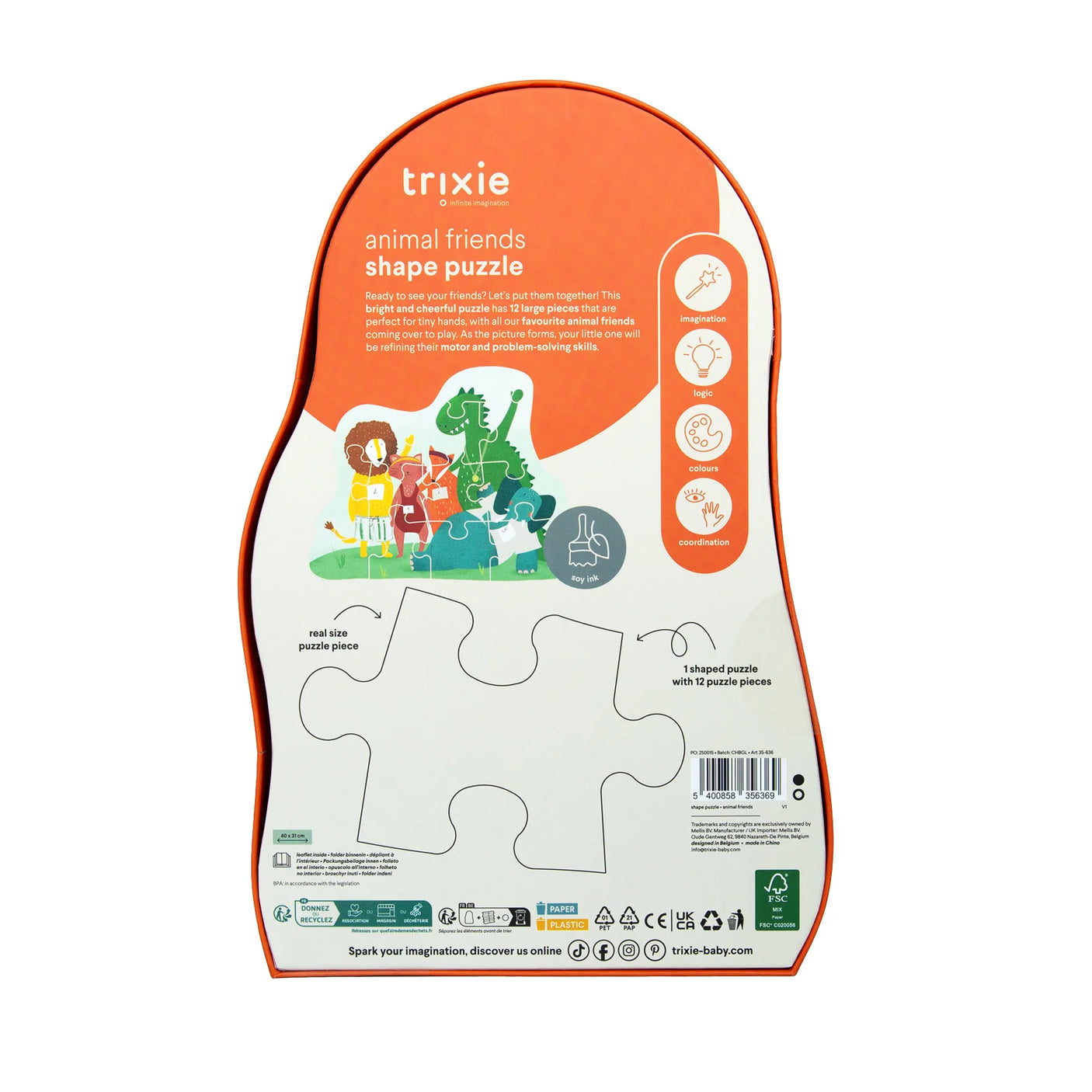 Shape puzzle - Animal friends - 12 pcs