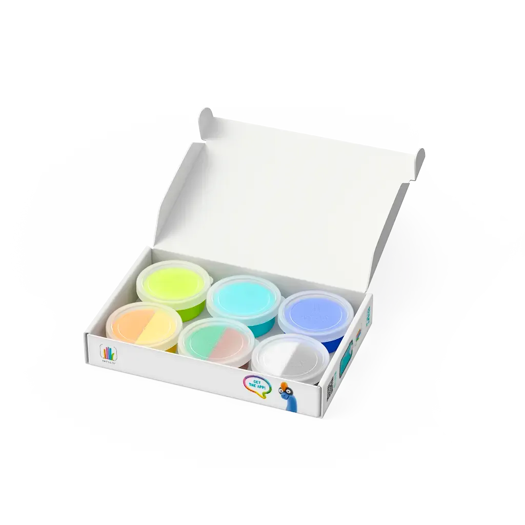 Stegosaurus, Pachycephalosaurus, Brachiosaurus. Colorful modeling air-dry clay, 6 cans