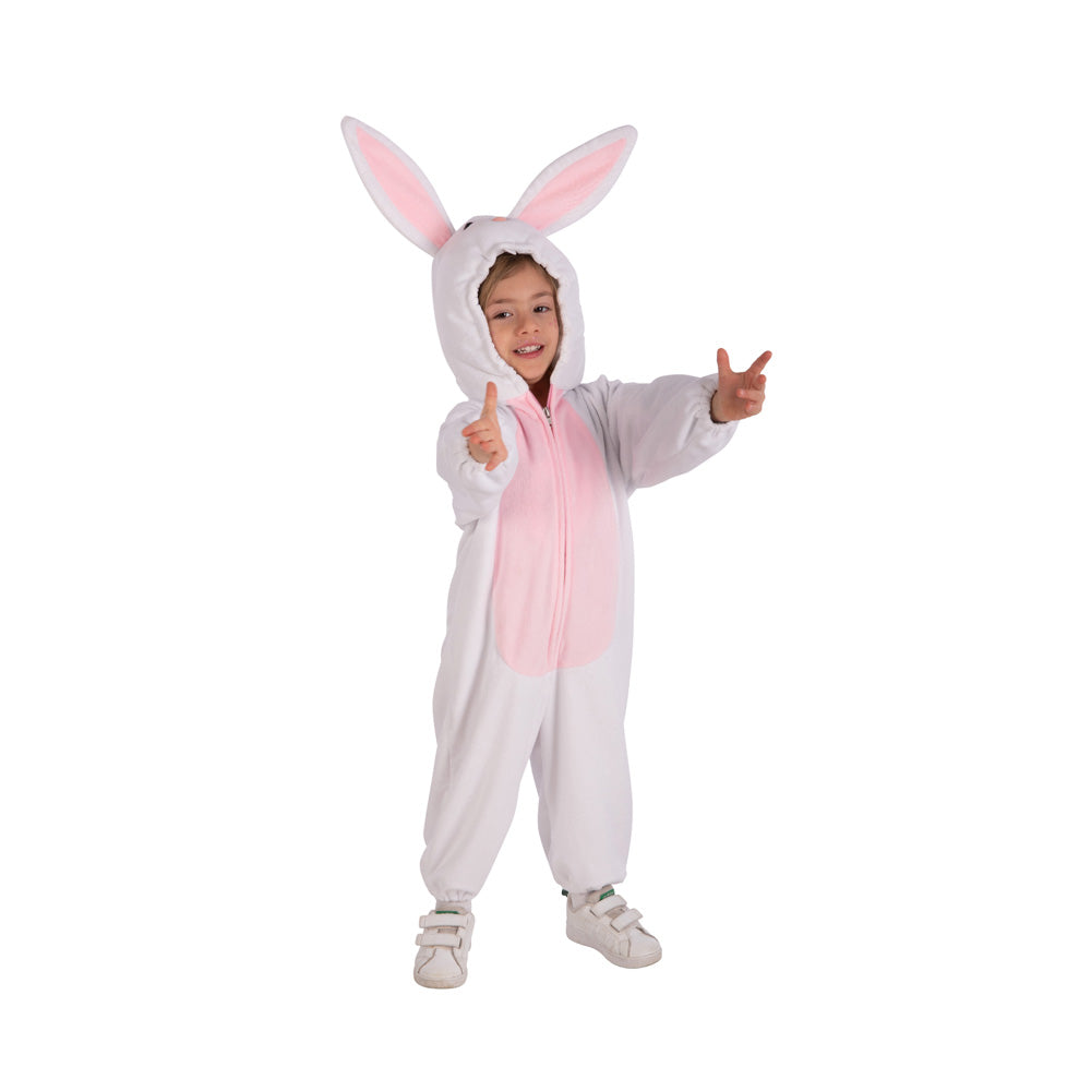 White and White Bunny Fleece Suit with Hoodie