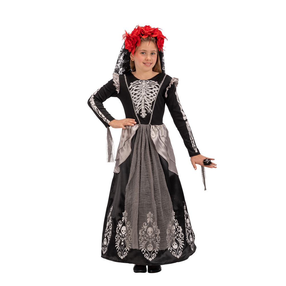 Skulls Lady Costume in Printed Satin