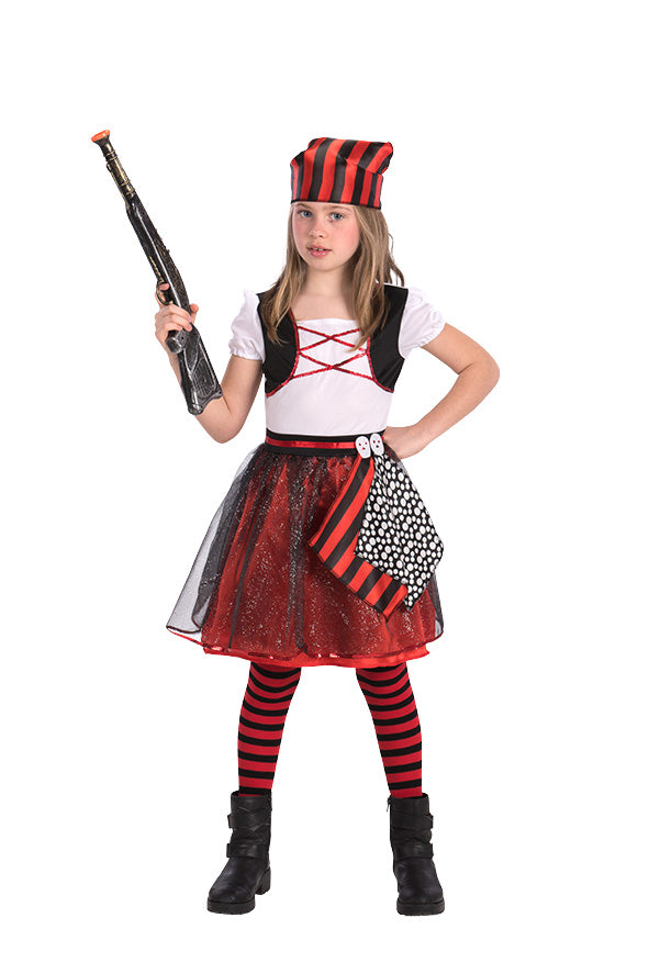 Pirate Girl With Stretch Fabric Dress, Satin & Glitter Vest With Bandana