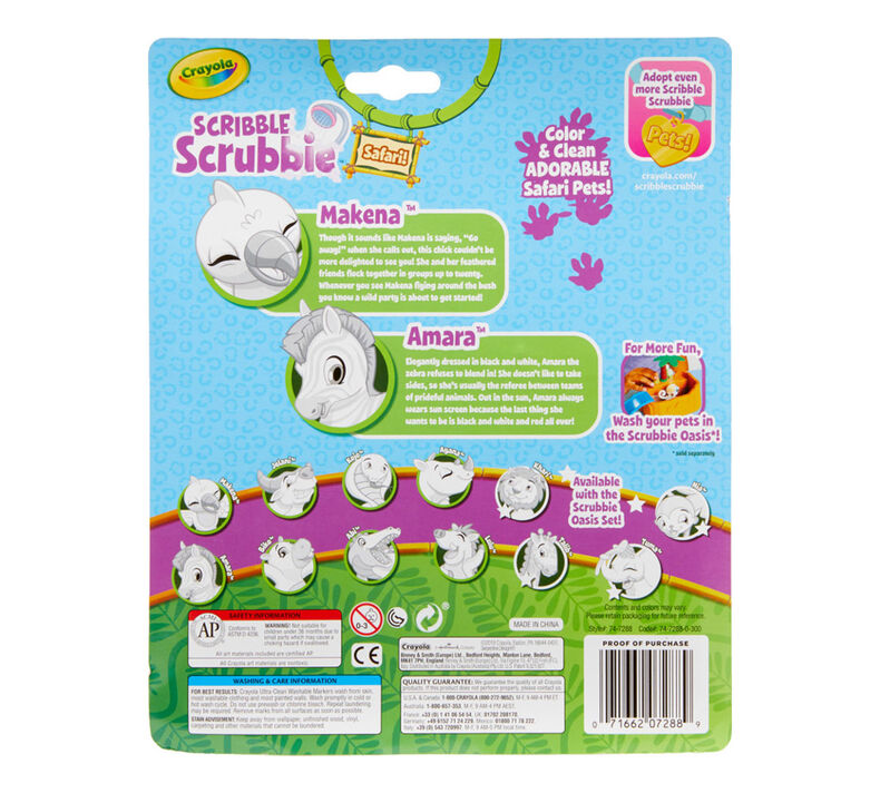 Scribble Scrubbie Safari Animals, Bird & Zebra, 2 Count