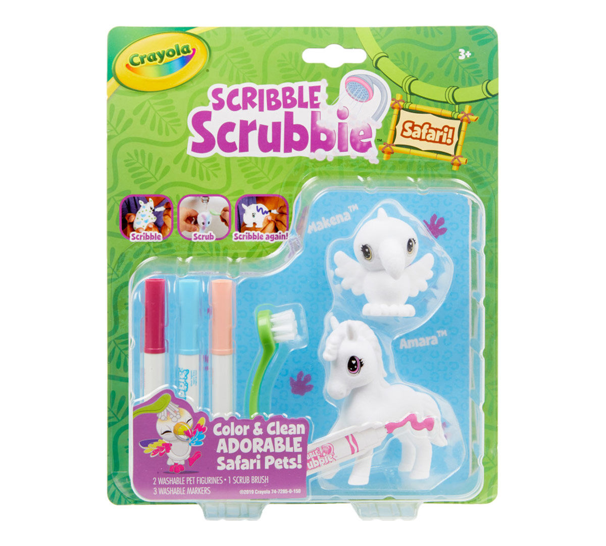 Scribble Scrubbie Safari Animals, Bird & Zebra, 2 Count