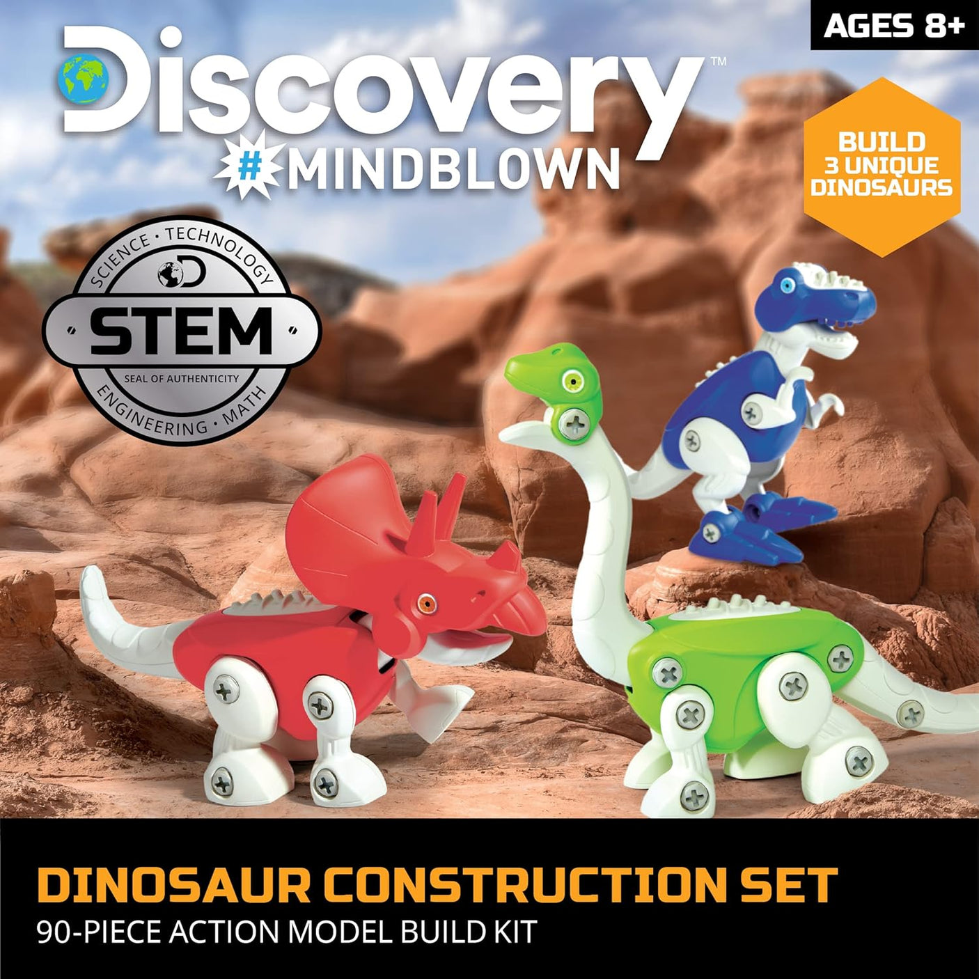 Dinosaur Construction Set, 90-Piece Action Model Build Kit