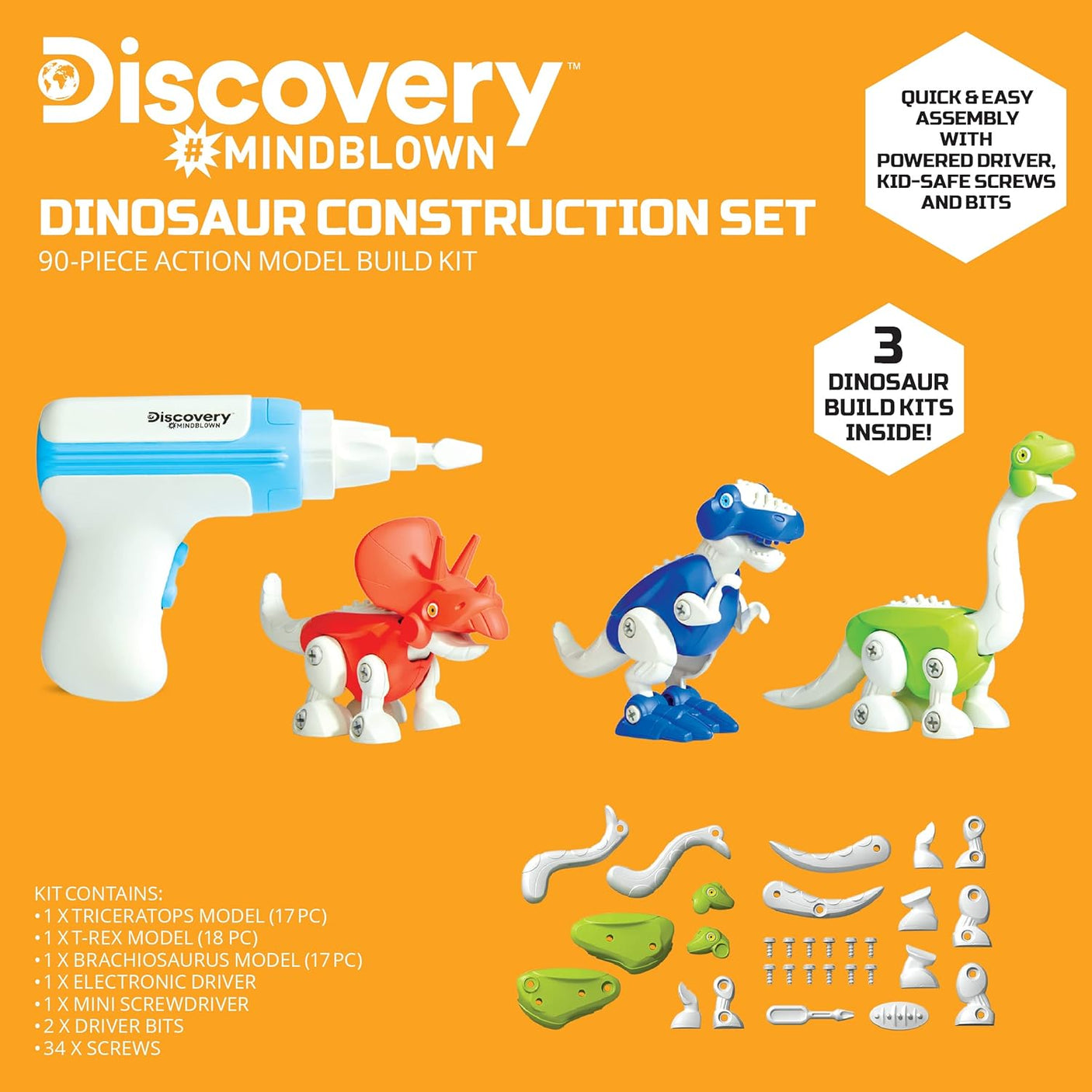 Dinosaur Construction Set, 90-Piece Action Model Build Kit