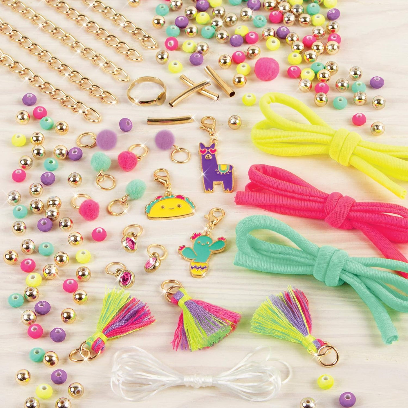 Neo-Brite Chains & Charms Kit - Create 10 Unique Cord & Tassel Charm Bracelets, 195 Pieces