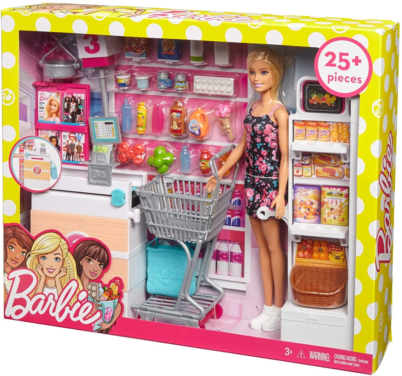 Barbie Doll, Grocery Store with Rolling Cart and Working Belt