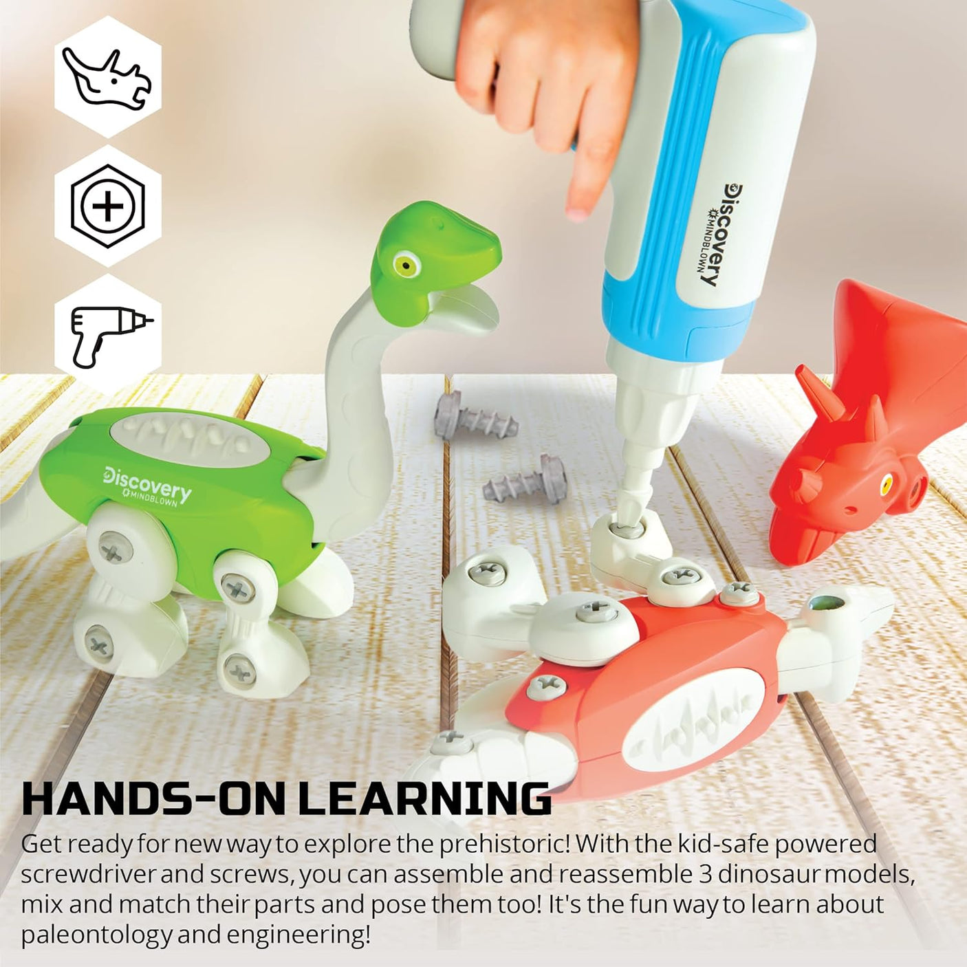 Dinosaur Construction Set, 90-Piece Action Model Build Kit