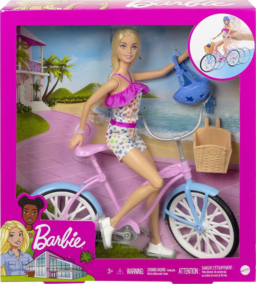 Barbie Doll and Bike Playset with Doll, Bicycle with Rolling Wheels & Water Bottle Accessory