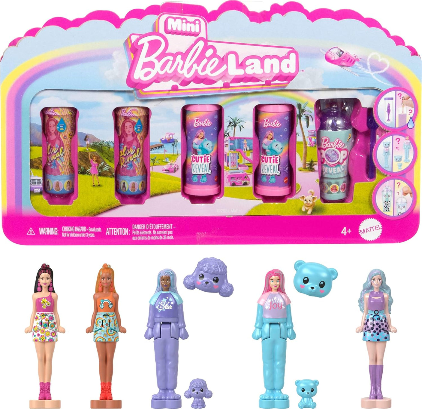 Barbie Mini Barbie Land 5-Pack Pop Reveal Dolls, 1.5-inch Mini Doll with Surprise Reveal & Sensory Play Piece