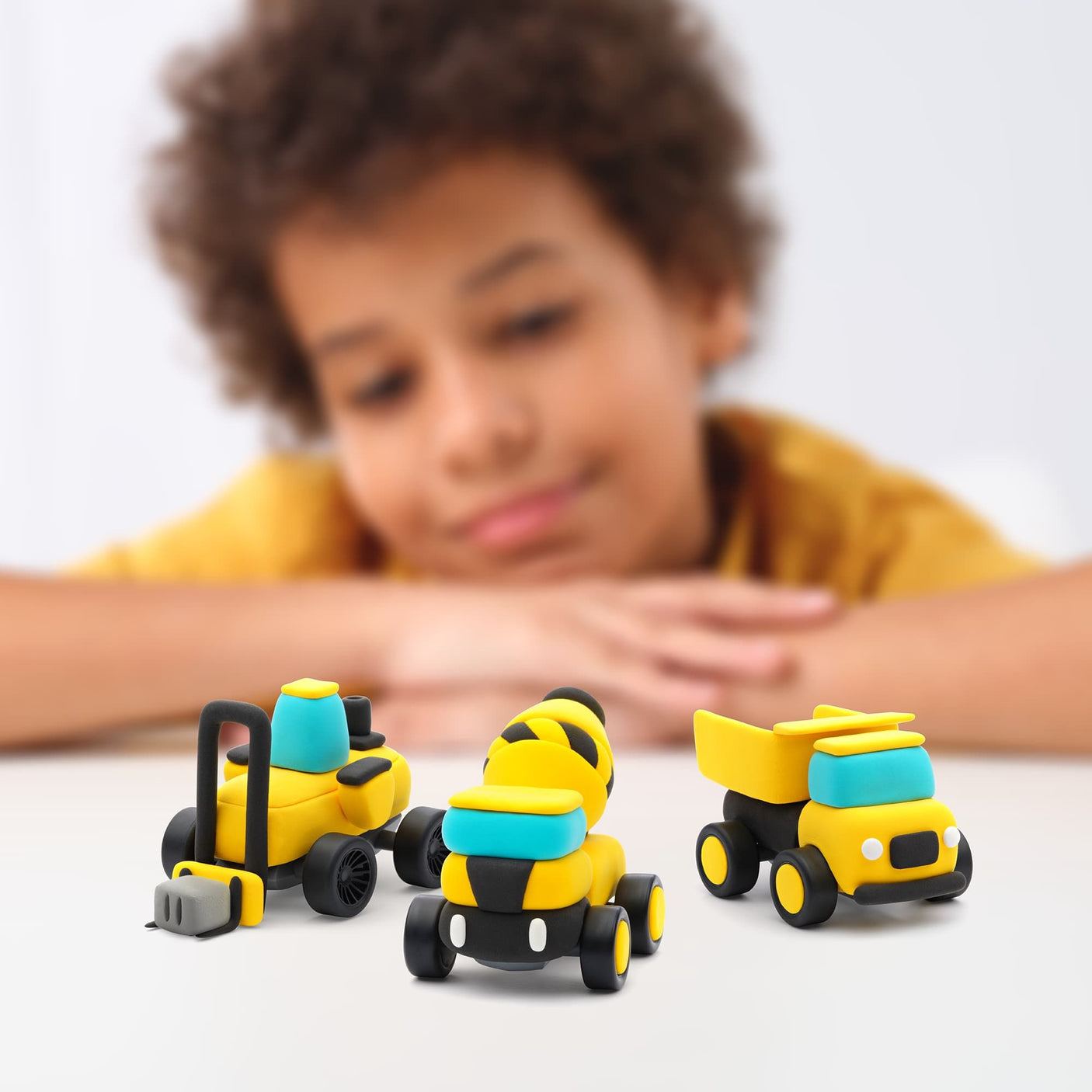 Construction Vehicles. Colorful modeling air-dry clay, 12 cans