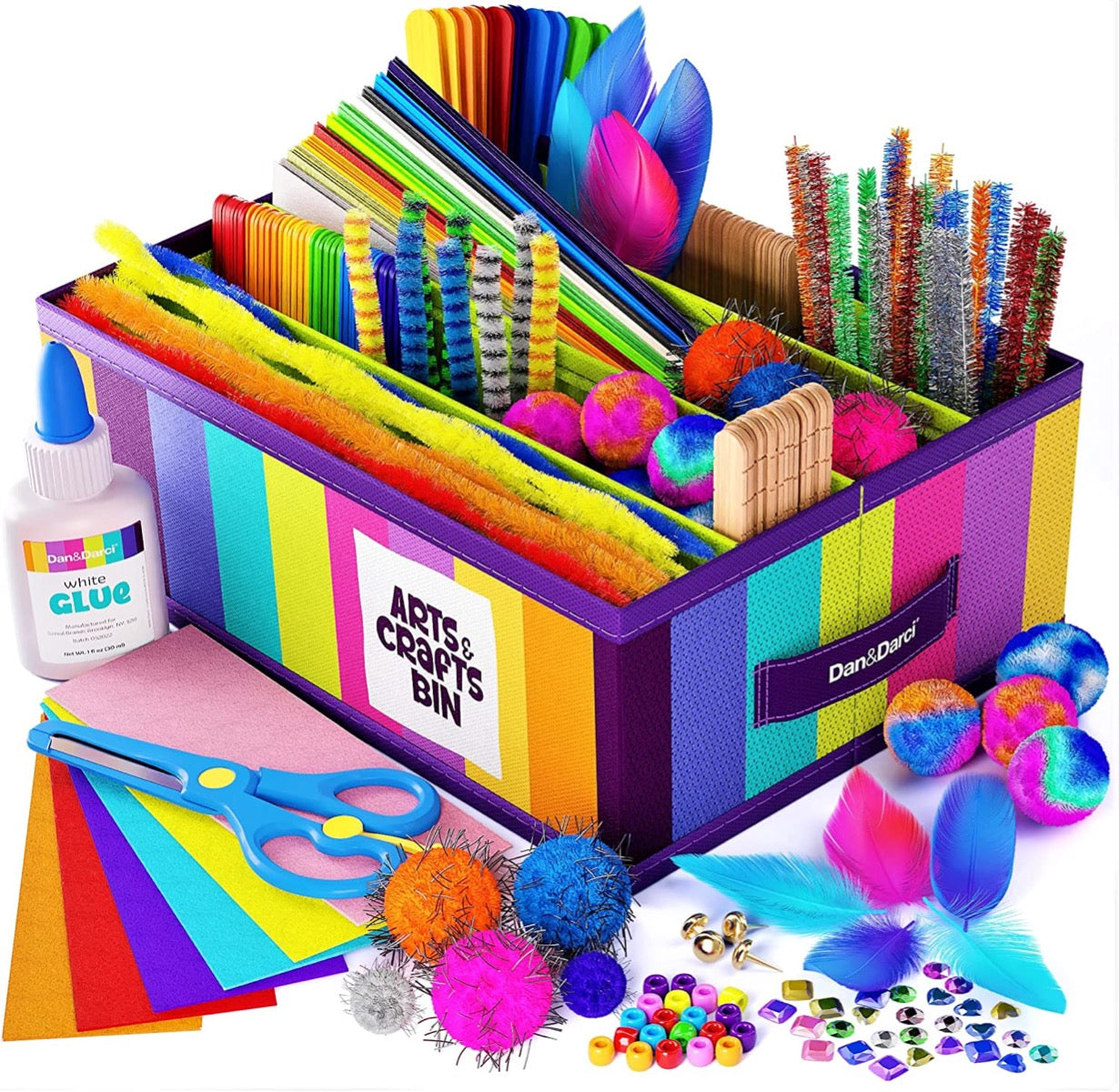 Arts & Crafts Supplies Kit for Kids and Toddlers With Storage Bin