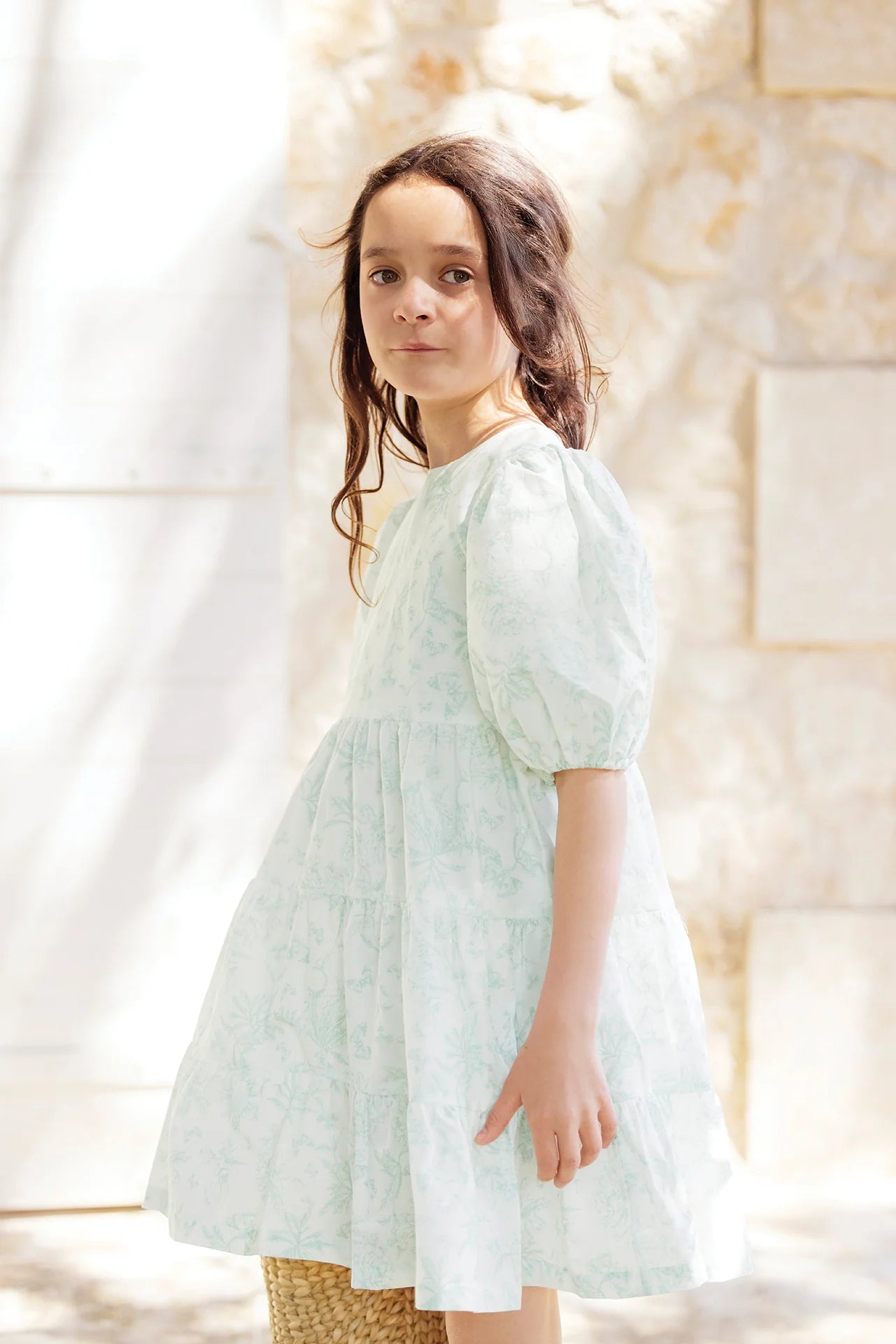 Long Dress Praline Inspiration Toile de Jouy - Lagoon Blue