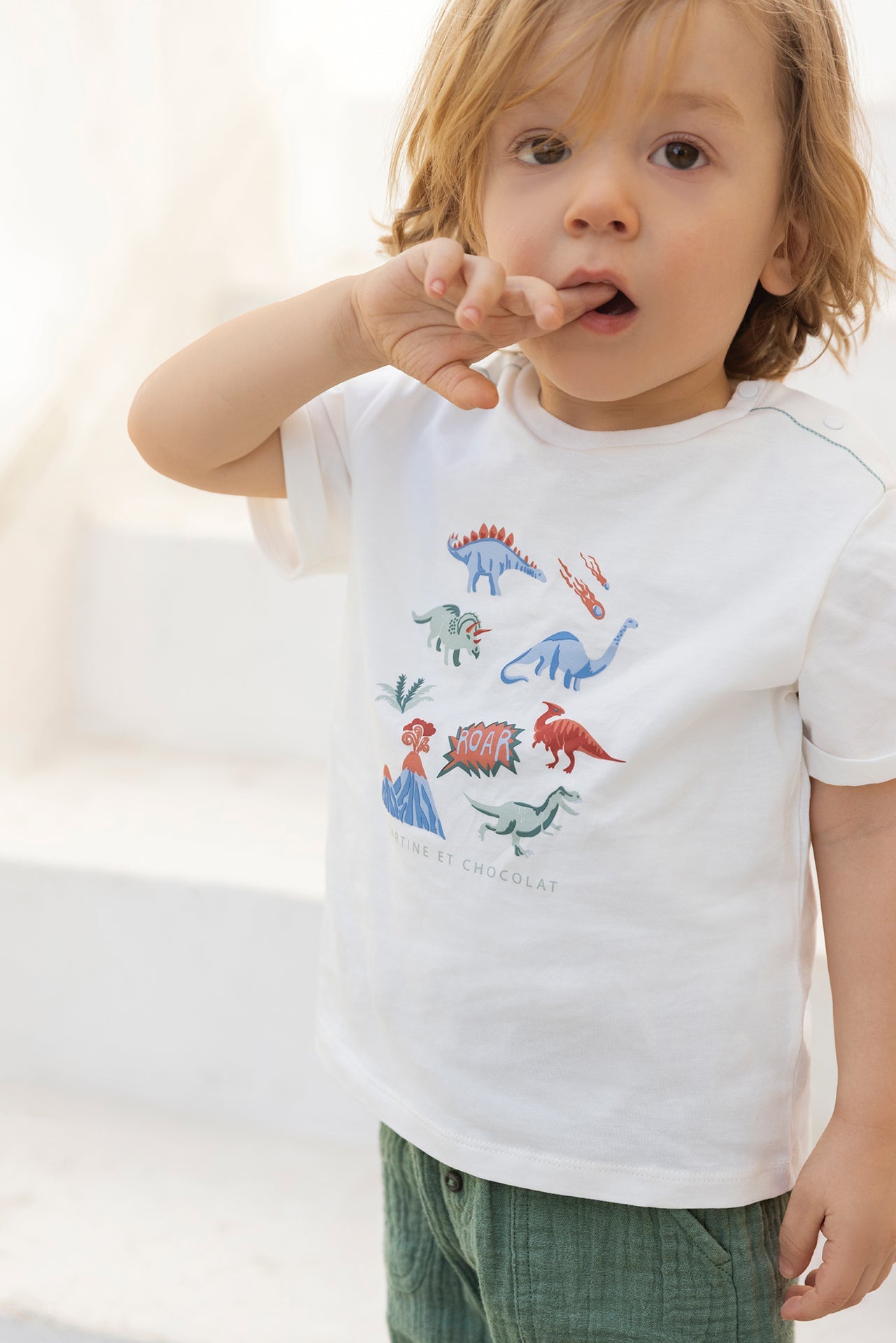 T-Shirt - Ecru Cotton Illustration Dinosaurs