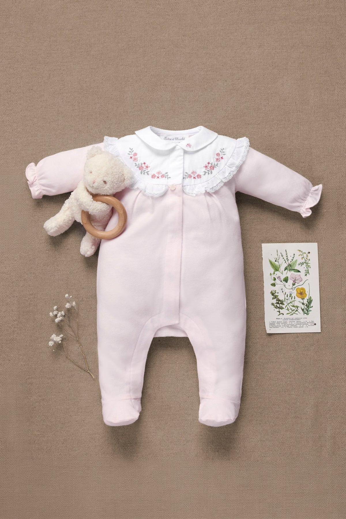 Onesie Pyjamas - Pale Pink Cotton Peter Pan Collar Flowers