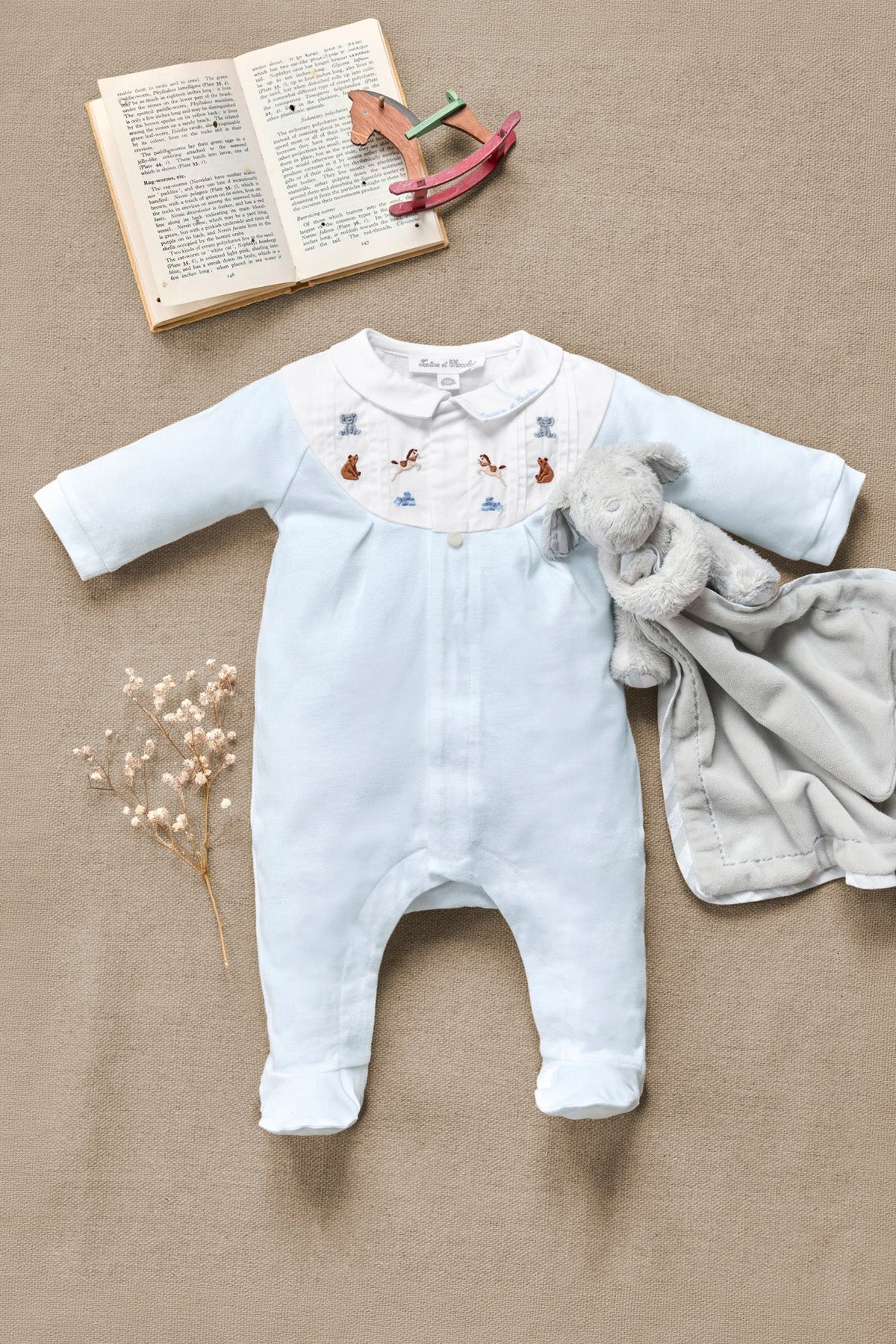 Onesie Pyjamas - Sky Blue Cotton Peter Pan Collar Animals