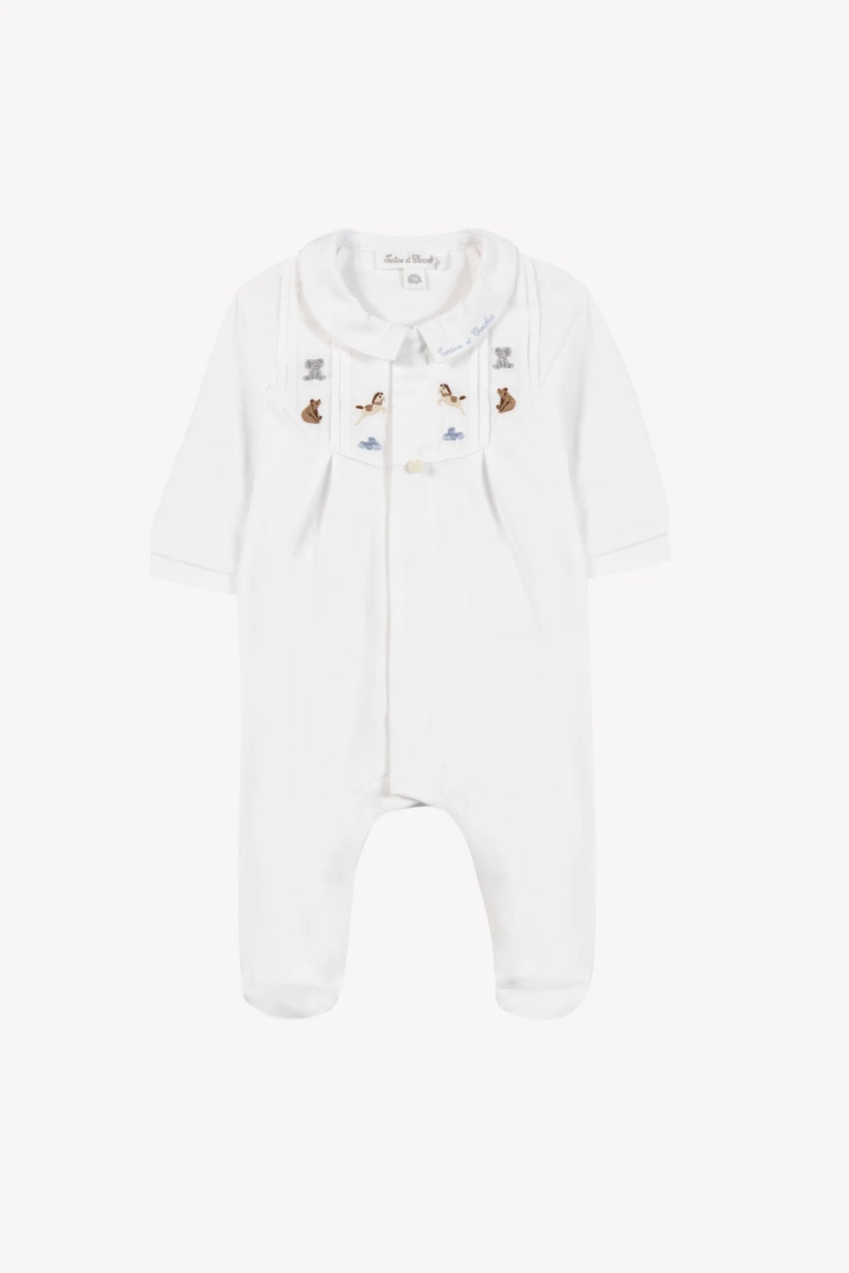 Onesie Pyjamas - White Cotton Peter Pan Collar Animals
