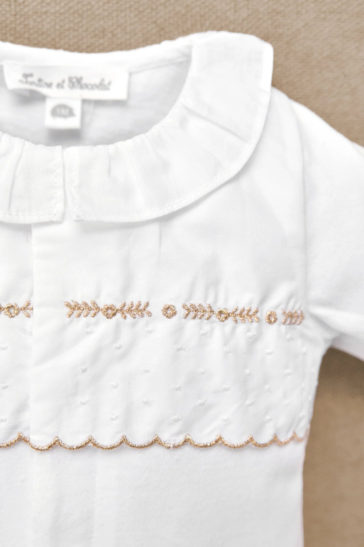 Onesie Pyjamas - White Cotton Pointed Collar Embroidery