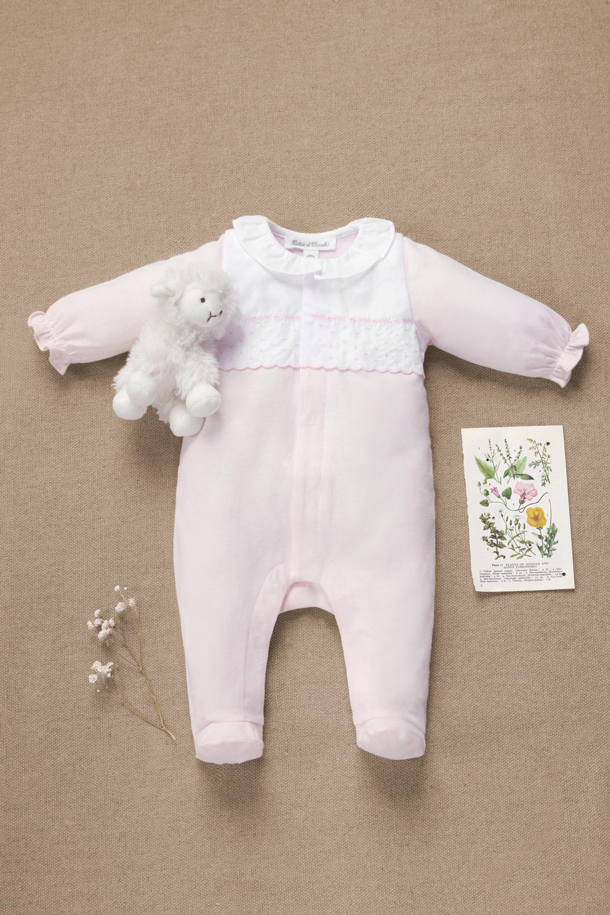 Onesie Pyjamas - Pale Pink Cotton Gathered Peter Pan Collar