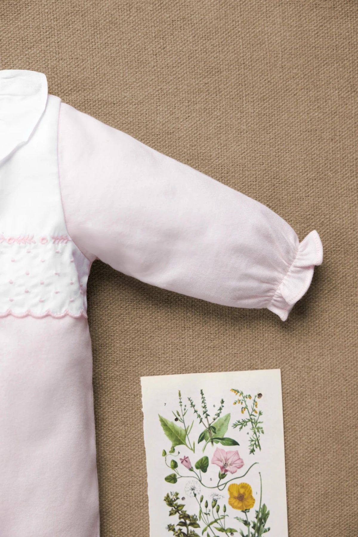 Onesie Pyjamas - Pale Pink Cotton Gathered Peter Pan Collar