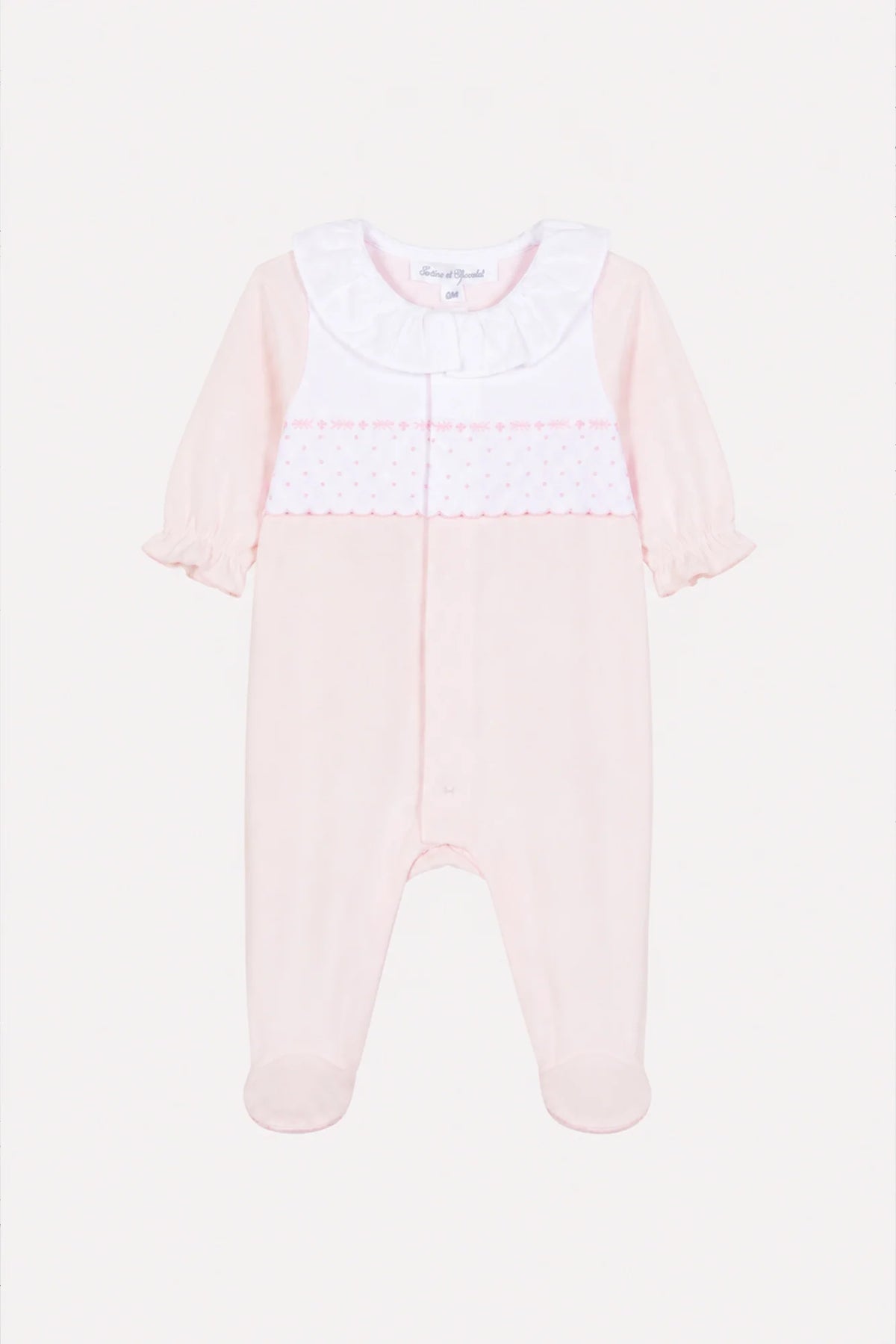 Onesie Pyjamas - Pale Pink Cotton Gathered Peter Pan Collar