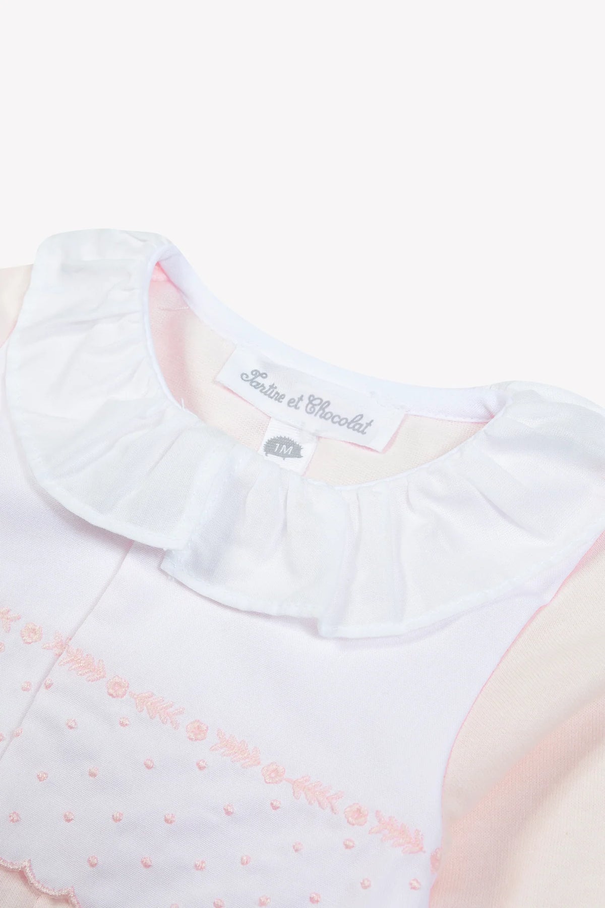 Onesie Pyjamas - Pale Pink Cotton Gathered Peter Pan Collar