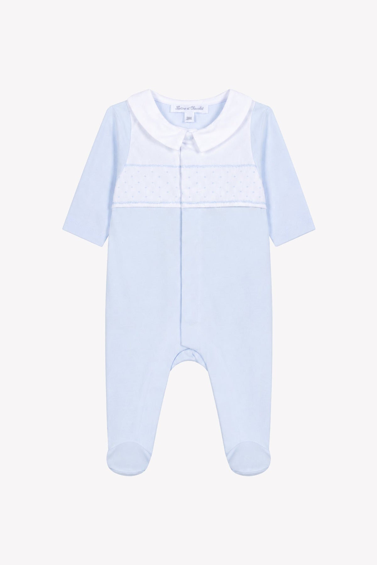 Onesie Pyjamas - Sky Blue Cotton Pointed Collar Embroidery