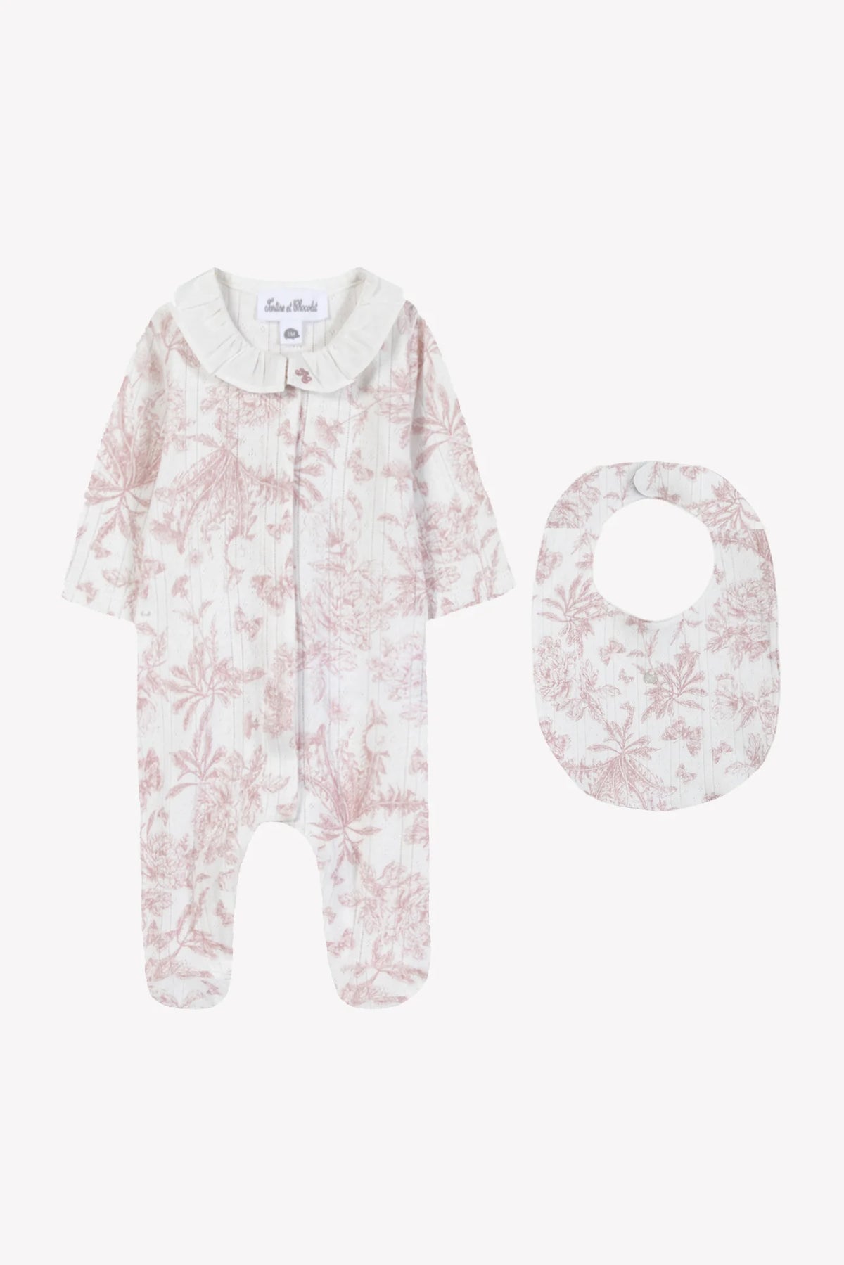 Set - Pink Pyjamas and Toile de Jouy Bib