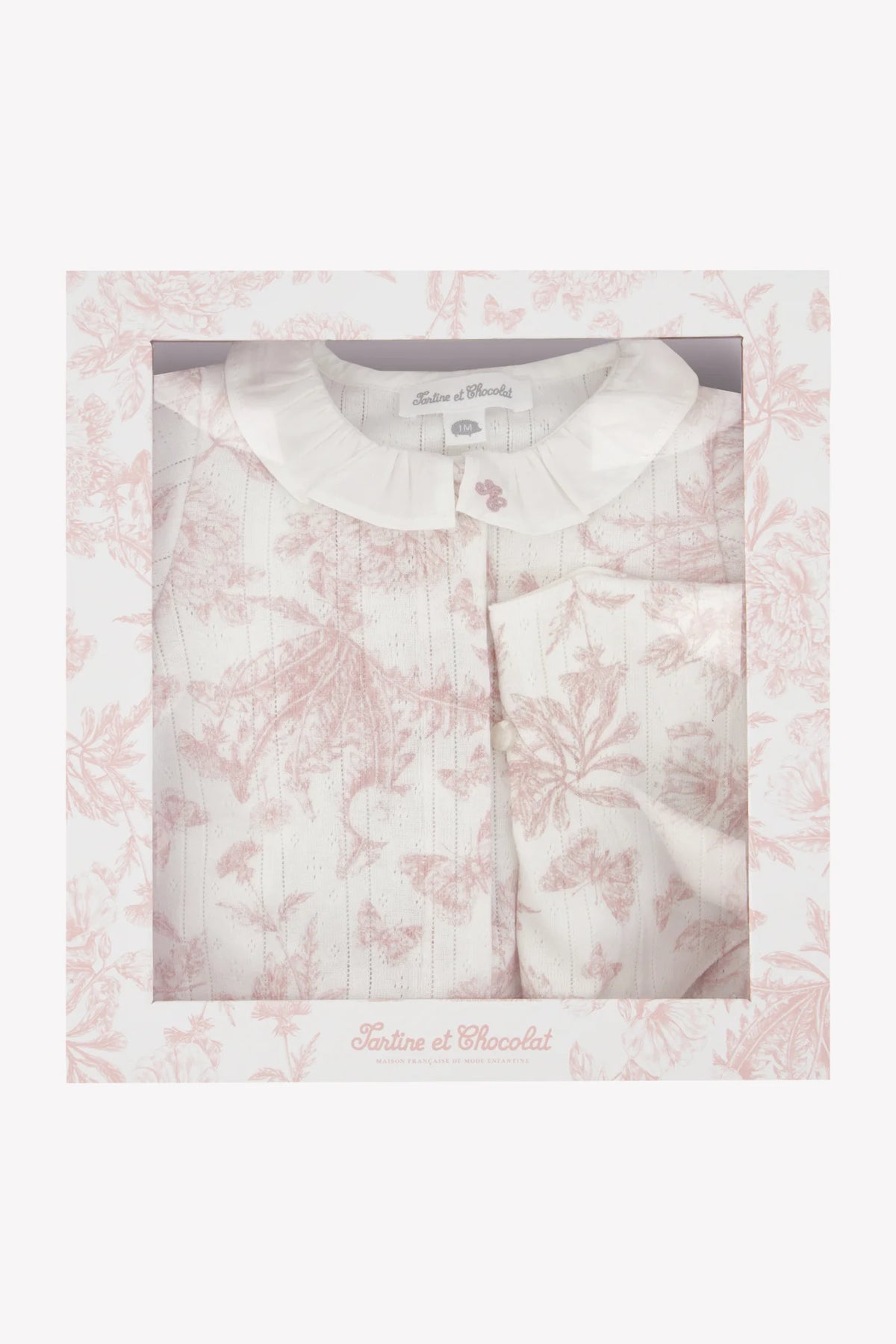 Set - Pink Pyjamas and Toile de Jouy Bib