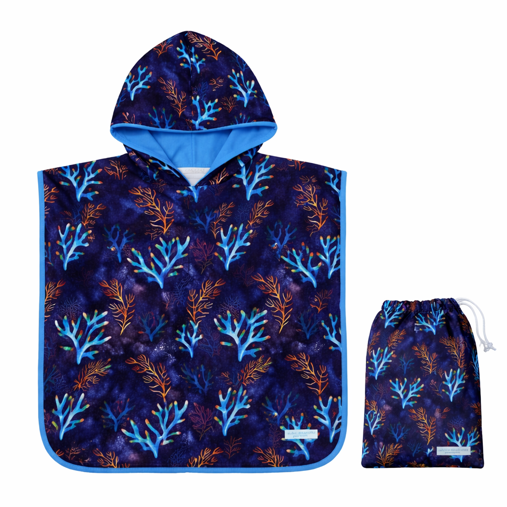 Hooded Terry Poncho - Midnight Reef
