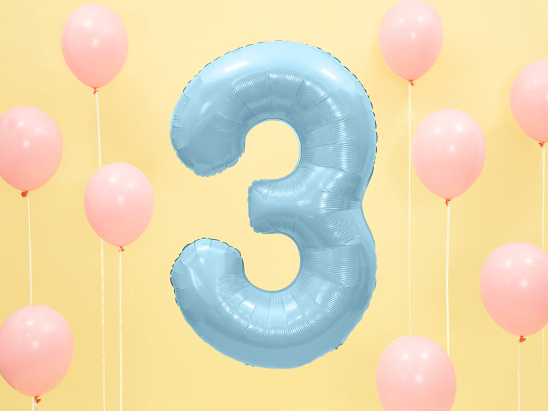 Foil Balloon Number ''3'' - Light Blue 86cm