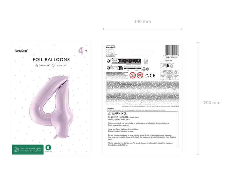 Foil Balloon Number ''4'' - Purple 72cm