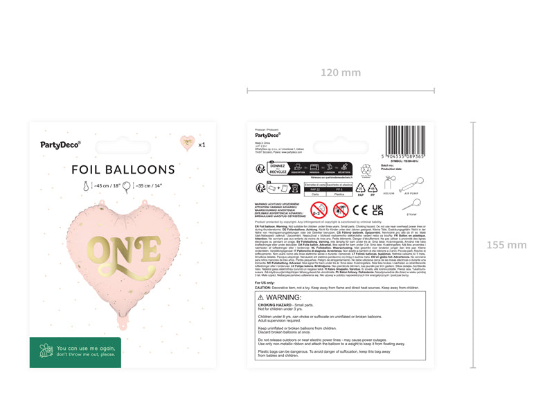 Foil balloon Heart ''One'' light pink